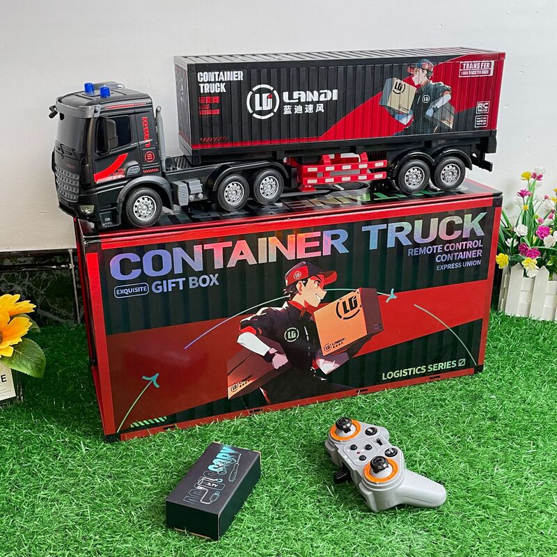 Cross-Border Large Electric Remote-Controlled Alloy Container Truck with Square Head, Logistics Tractor Transport Vehicle, Gift Box Set with Lights and Sound Effects Rc