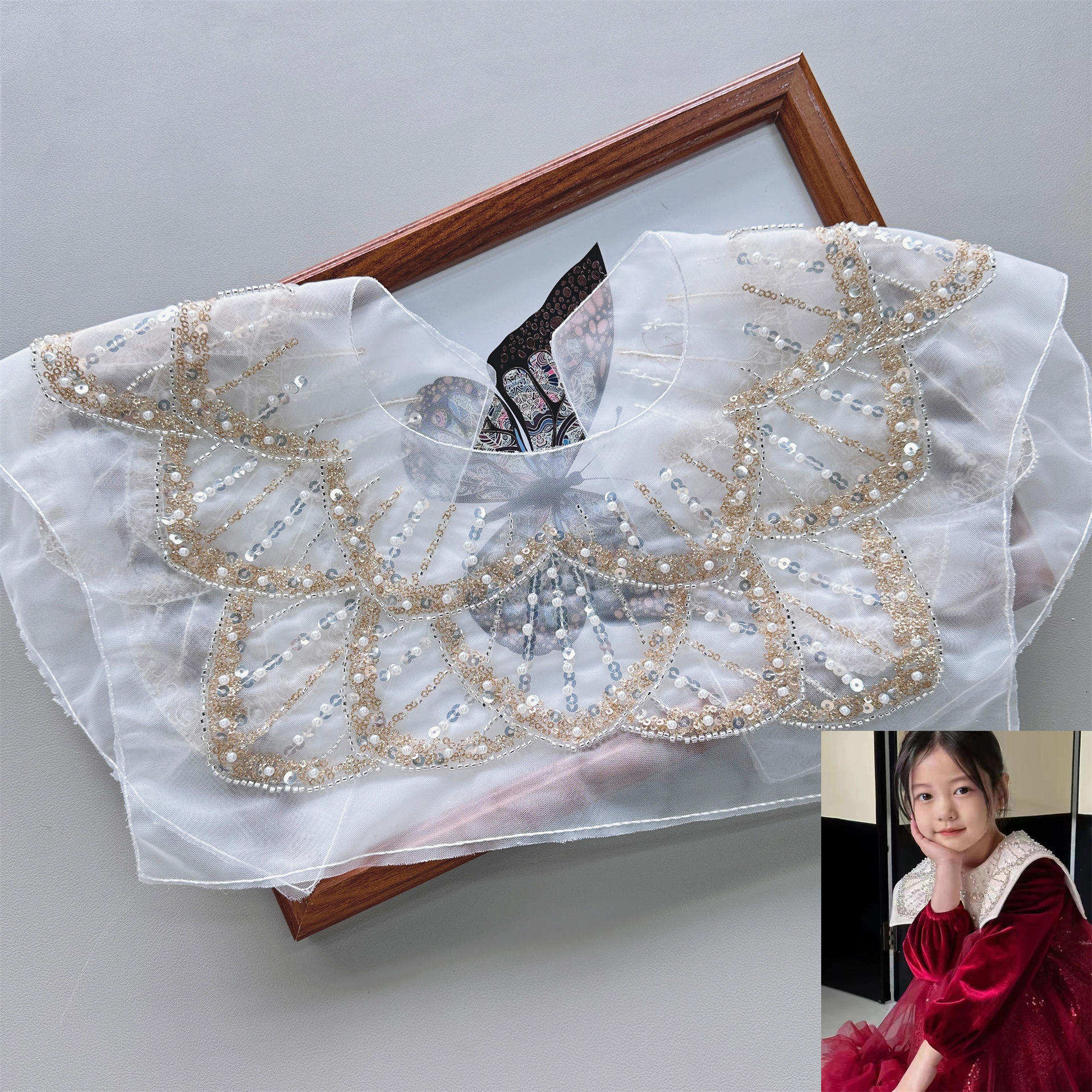 Malla con lentejuelas bordado collar flor semiacabado ropa para niños princesa vestido collar DIY accesorios vestido de novia decoración del collar image 1