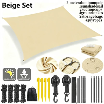 Side Tent Canopy, Four-Corner Sail, Avtomobil yan çətirləri - beige-suction-cup-support-rod-set-2x2m