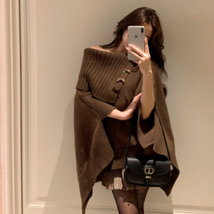 Lazy Style Knitwear for Women in Autumn and Winter, Loose and Fashionable, Asymmetrical Design, One-Shoulder Shawl, Cape, Knitwear Top