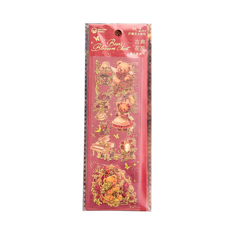 Sr. Paper, estampado en caliente en relieve, pegatina plana, caja de flores de oso, material de cuenta manual, película cortada, decoración de forma especial, pegatina de bricolaje