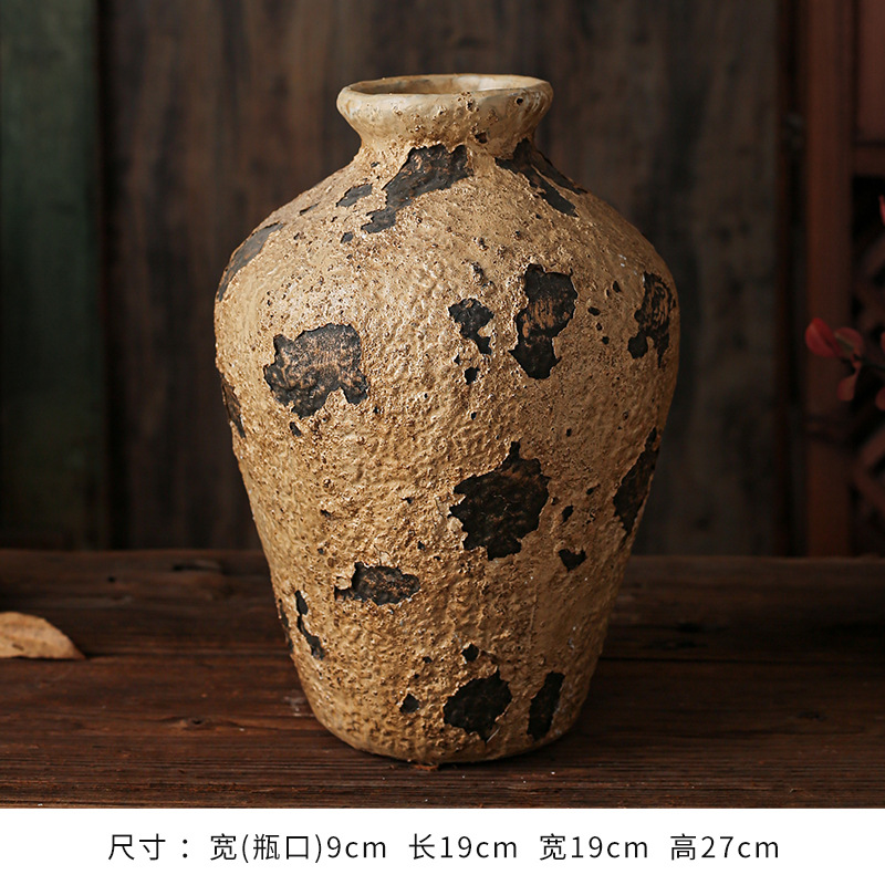 セラミック花瓶、レトロなわびさびスタイルのB&B装飾、中世の粗い陶器アートフラワーアレンジメント、家庭用家具、陶器のポット