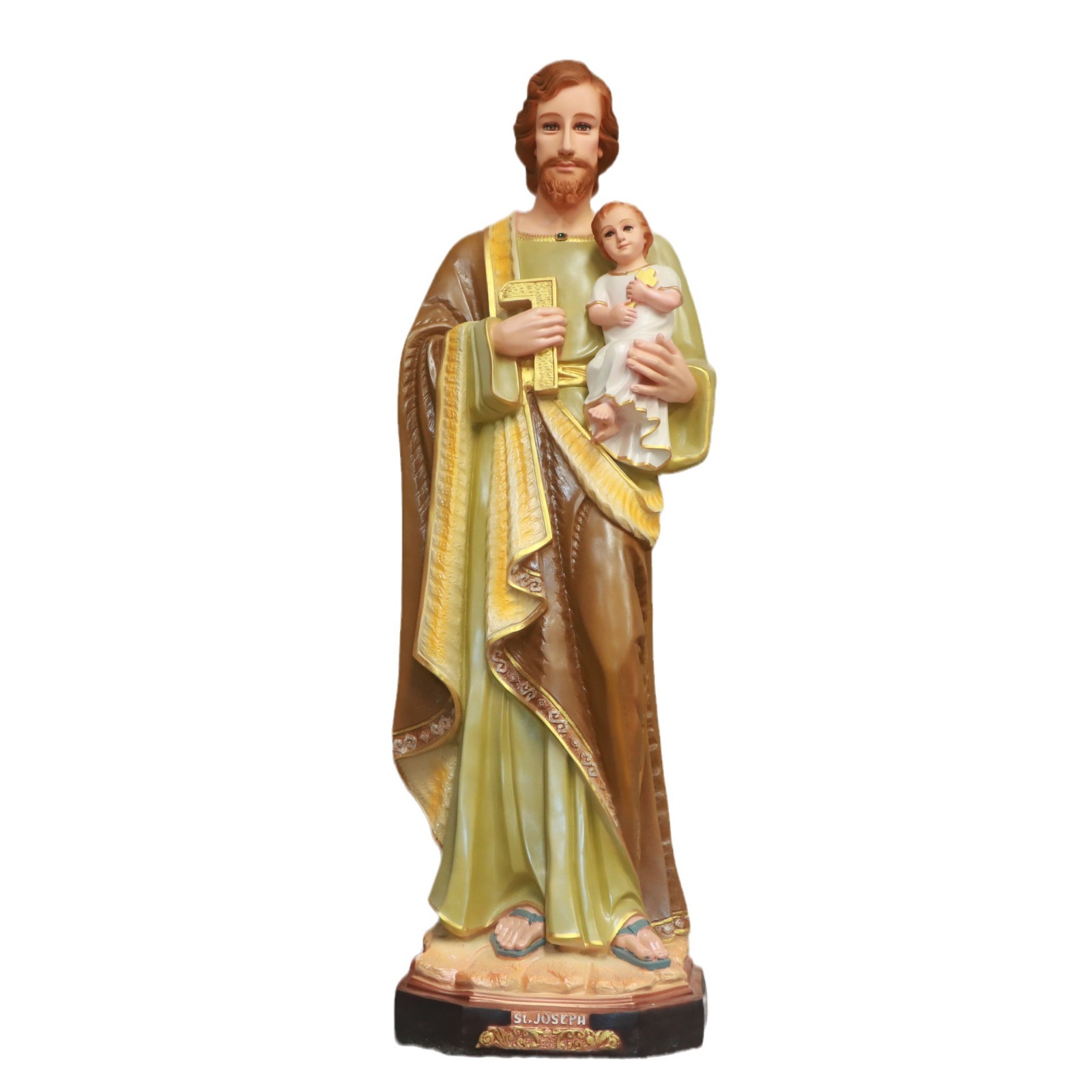 150cm José abraza al niño santo adornos mirando la estatua de vidrio FRP decoración de la iglesia doméstica 140 - 160