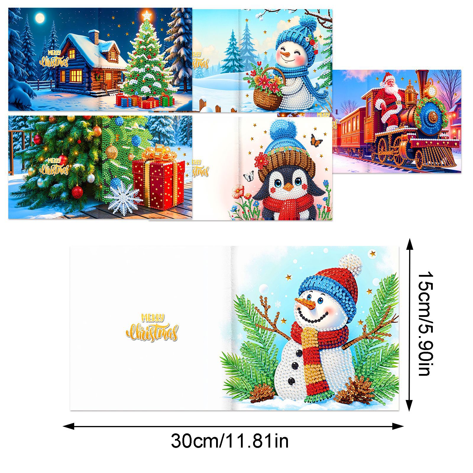 Explosiones transfronterizas de Navidad multiserie de tarjetas de felicitación puntuales hechas a mano 9 conjuntos de sobre de diamante 6 conjuntos de dibujos animados