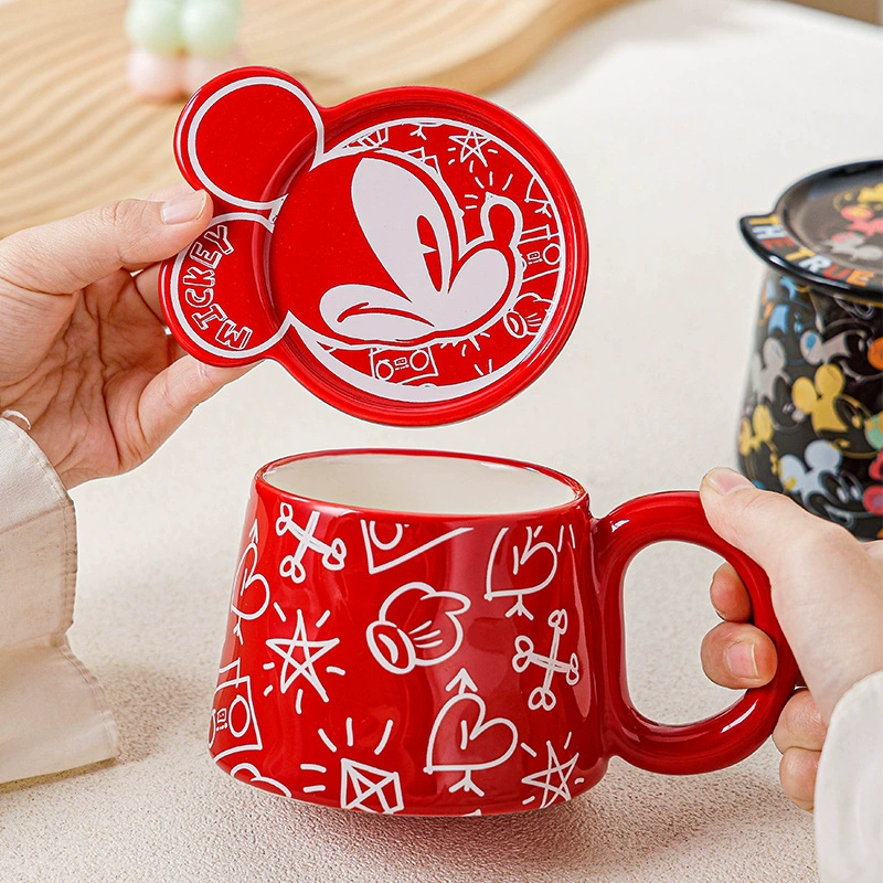 Кружка с крышкой в стиле Stitch, керамическая, мультяшная, милая пара, кружка для воды