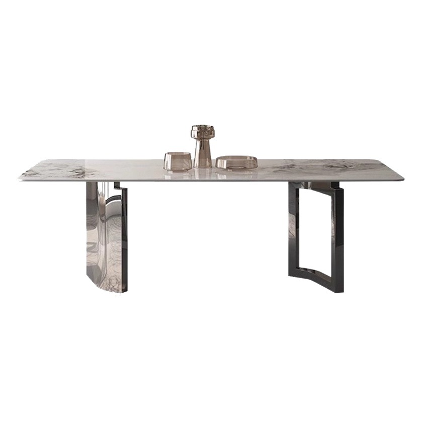 Luz de acero inoxidable de lujo Placa de roca mesa de comedor moderno minimalista italiano de alta gama restaurante Villa mesa de comedor diseño personalizado nuevo