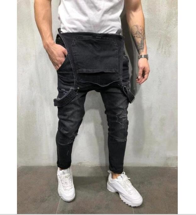 Moški bombažni jeans kombinezon slim-fit raztrganine, moške ravne hlače iz uličnega hip-hopa, kavbojke in hlače_voghion.com