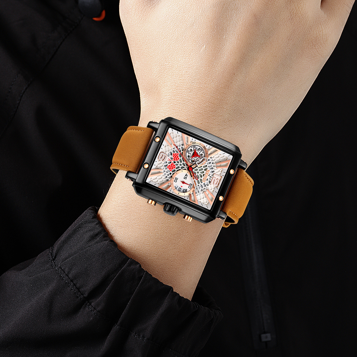 Momento Meiyuan Factory hombre cuadrado cronógrafo de carreras correa esmerilada relojes de cuarzo impermeables ventas transfronterizas calientes