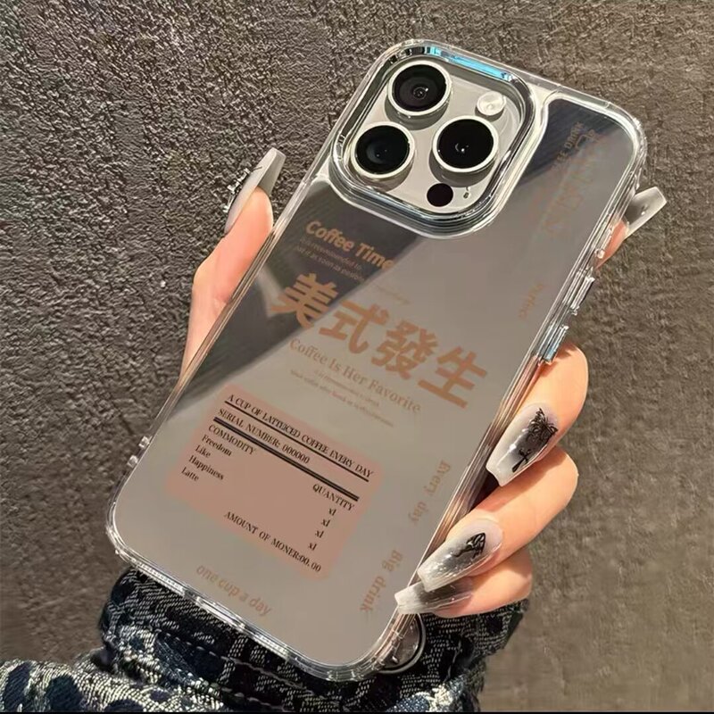 Suitable for iPhone 17 Pro American-Style Coffee Phone Case, Mirror Finish, 15 Iced Coffee, Simple Couple Design, 14 Plus Personalized