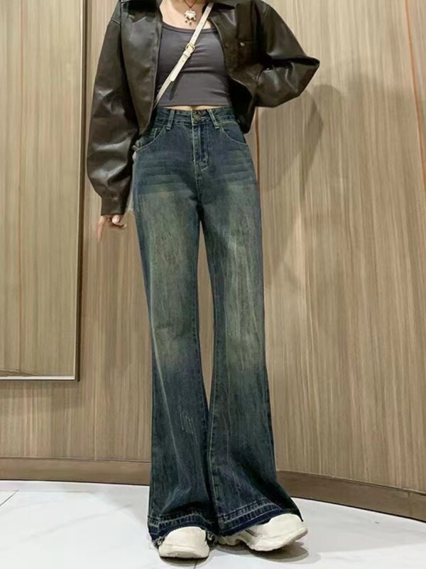 小个子复古微喇牛仔裤女秋季2025年新款美式高腰显瘦喇叭阔腿长裤|undefined