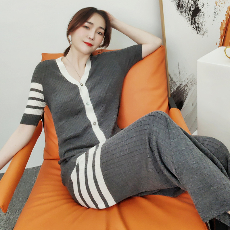 New Casual Pants Women's Xin'ao 16-stitch Worsted Silk Wool Straight Leg Wide-leg Pants High Waist Casual Knitted Floor Pants