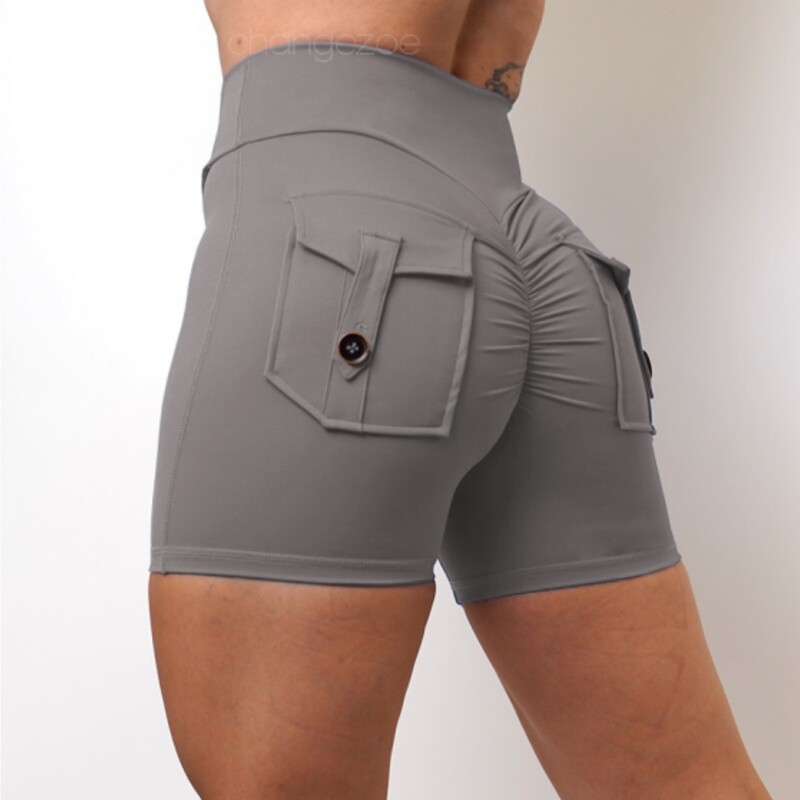 Fitness Shorts with Pockets, Women's Yoga Pants with a Peach Butt Effect, Tight-Fitting Cargo Shorts, Sports Cycling Shorts