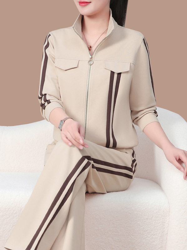 女士跑步运动套装女2025新款春秋中年妈妈开衫卫衣外套休闲两件套|undefined