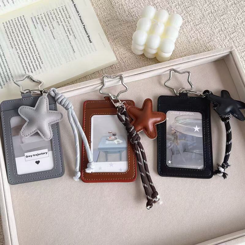 Korean-Style Star-Themed Lanyard Card Holder for Fans 3inch Small Card Display Holder Student Leather Campus Card Holder