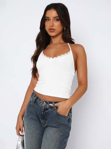 Amazon neck lace splicing vest European and American women's clothing Y2K pure desire to expose navel bm suspender sexy sleeveless top