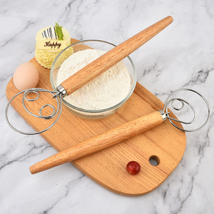 Stainless steel flour beater manual coil egg beater household wooden handle flour mixer kitchen baking tools wholesale