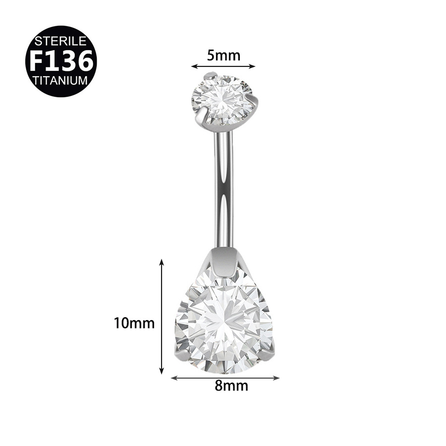 F136 Titanlegierung 6-14 mm Doppel-Zirkon-Bauchnabelpiercing mit Innengewinde, Körperschmuck_voghion.com