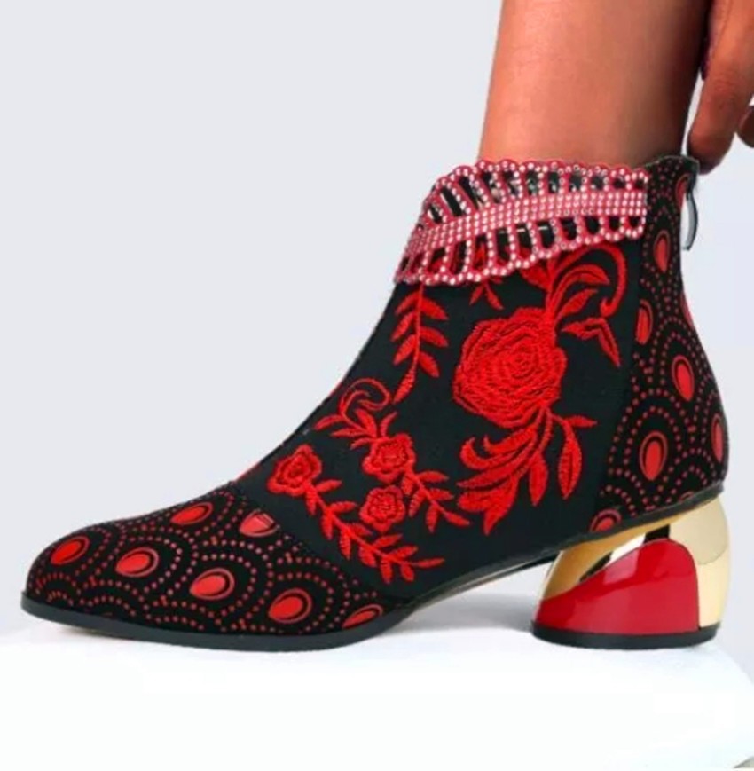 Women's Ethnic Style Printing Solid Color Point Toe Martin Boots display picture 1