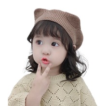 女童贝雷帽儿童帽子秋冬季宝宝毛线帽蓓蕾帽幼儿画家帽加厚有内衬
