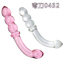 批发弯刀连珠成人情趣用品水晶玻璃按摩棒女用肛阴双头自慰性玩具