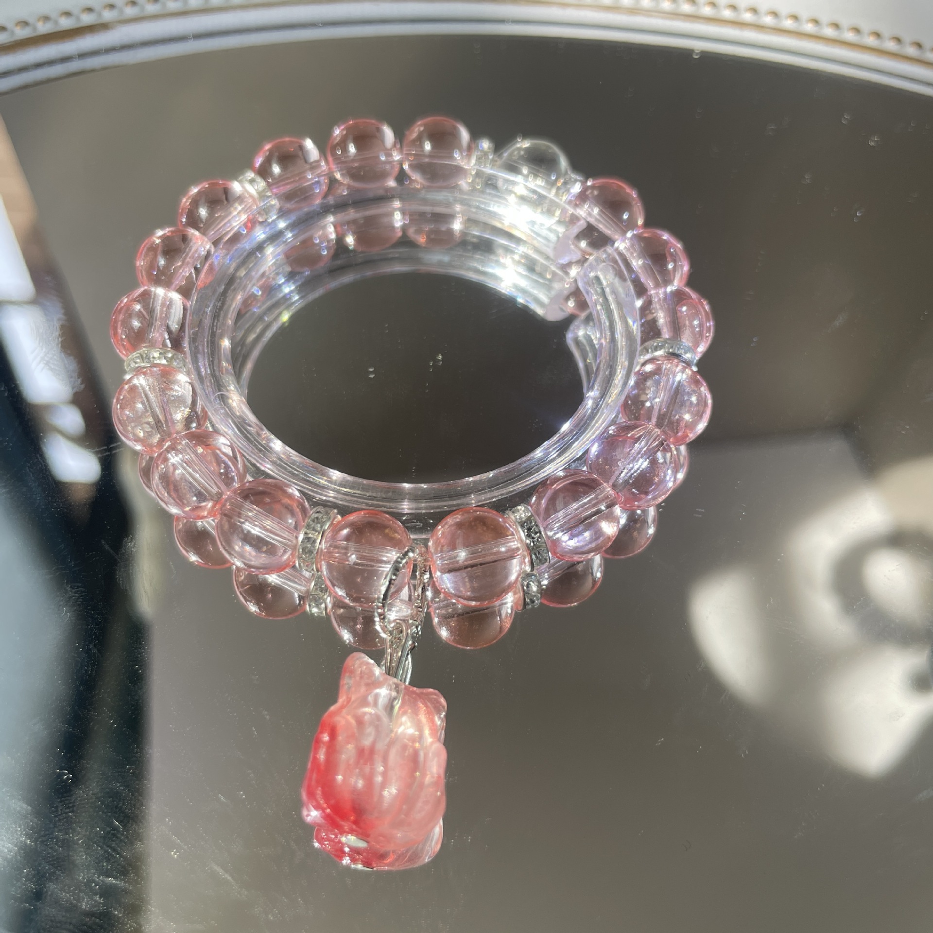 S244-피치 루비 여우 유리 팔찌#SZ857호