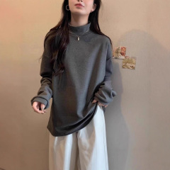 白色半高领德绒打底衫女秋冬内搭加绒加厚保暖长袖t恤上衣欧美风