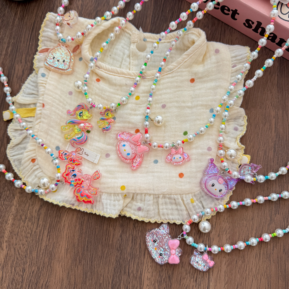 new cartoon clow m children‘s necklace little girl colorful beaded necklace lanyard princess jewelry gift necklace