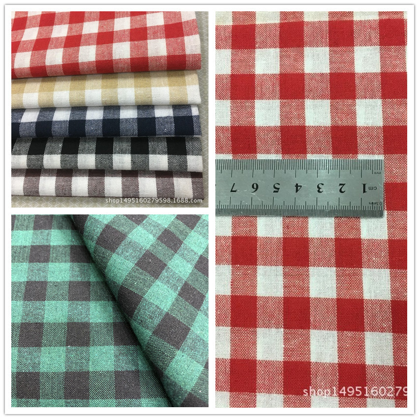 现货棉麻格子小清新田园风棉麻布 DIY布料面料桌布窗帘布 衬衫布