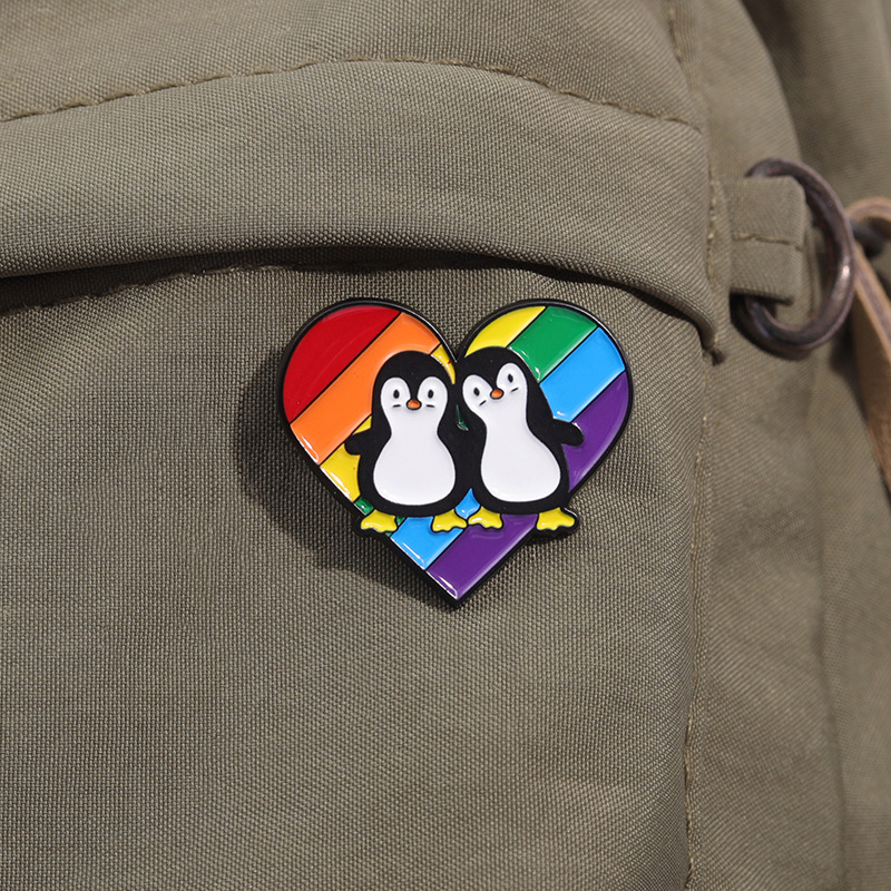 Casual, Daily Occasion Cute Pin Penguin Rainbow Heart Shape Alloy Stoving Varnish Unisex Brooches