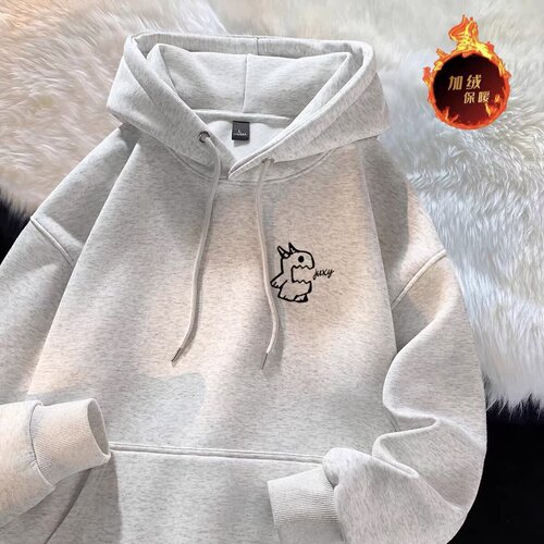 2025 New Year's hooded hooded hoodie for men and women in autumn and winter with cashmere and thick all-match fashion brand American student loose coat