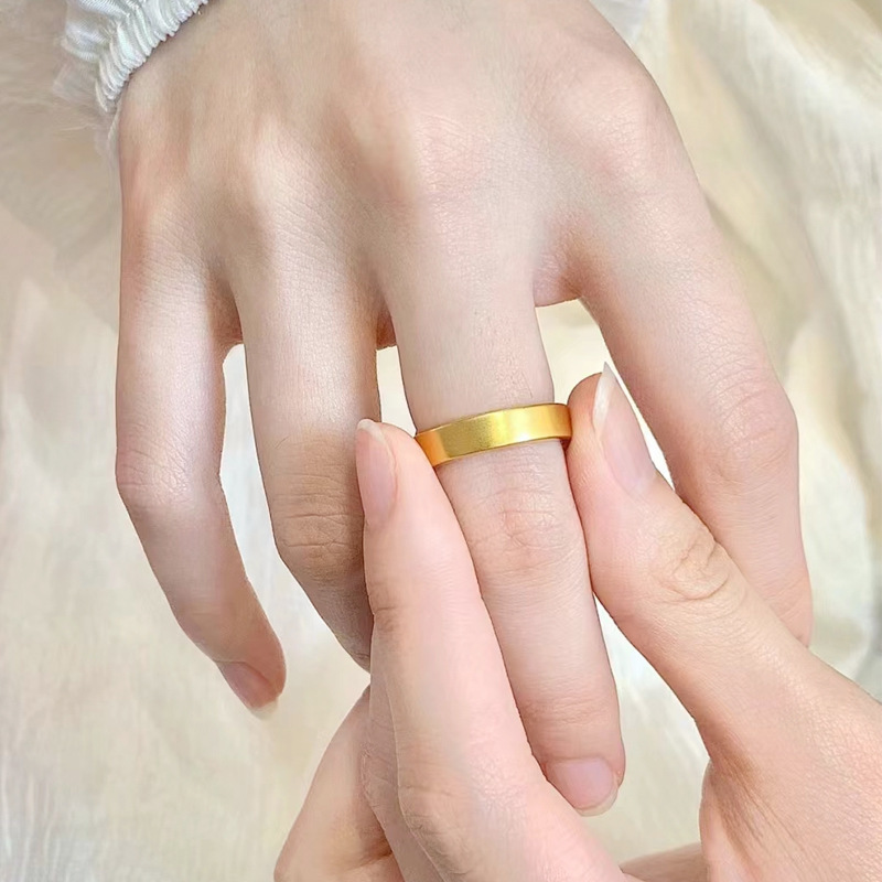 正品宽版泥鳅背戒指男女款素圈越南沙金仿真黄金卷纹金箍2025新款