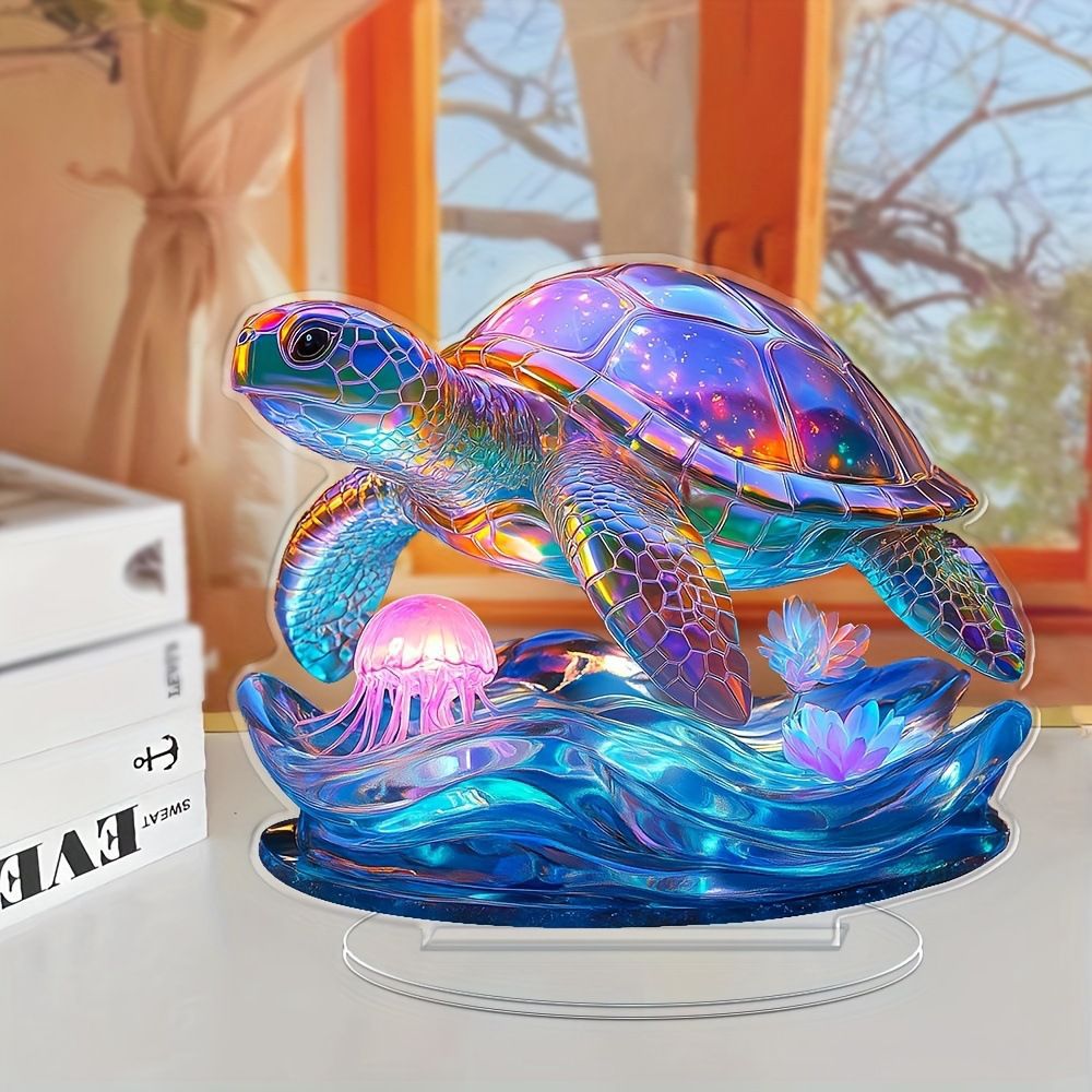 Transfronterizos nuevas tortugas de verano acrílico 2D plano decoración de escritorio impresión creativa decoración de medusas marinas coloridas