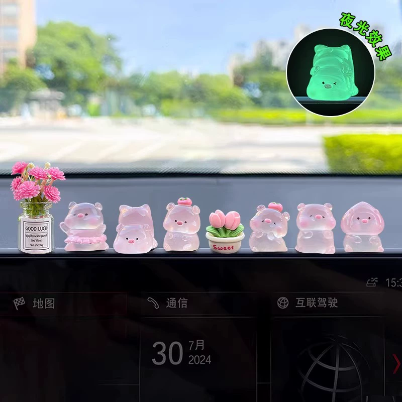 Милые светящиеся украшения для салона автомобиля в виде свиньи, новые украшения для центральной консоли автомобиля, интернет-знаменитости, кукла-украшение