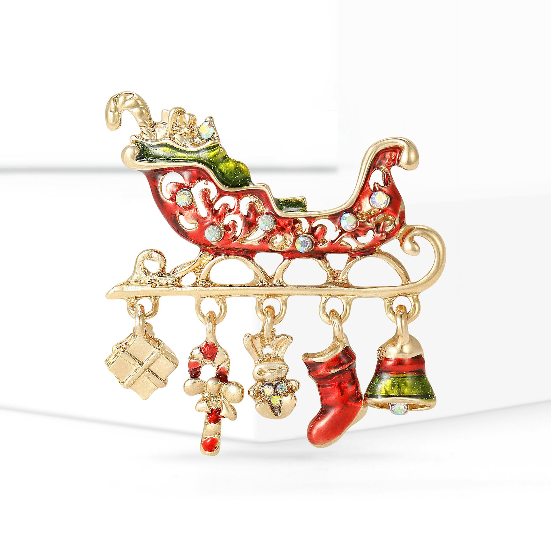 Oil-Drip Enamel Christmas Car Series Brooch, Fashionable Alloy Sleigh Car Brooch, Holiday Accessory Brooch, Versatile