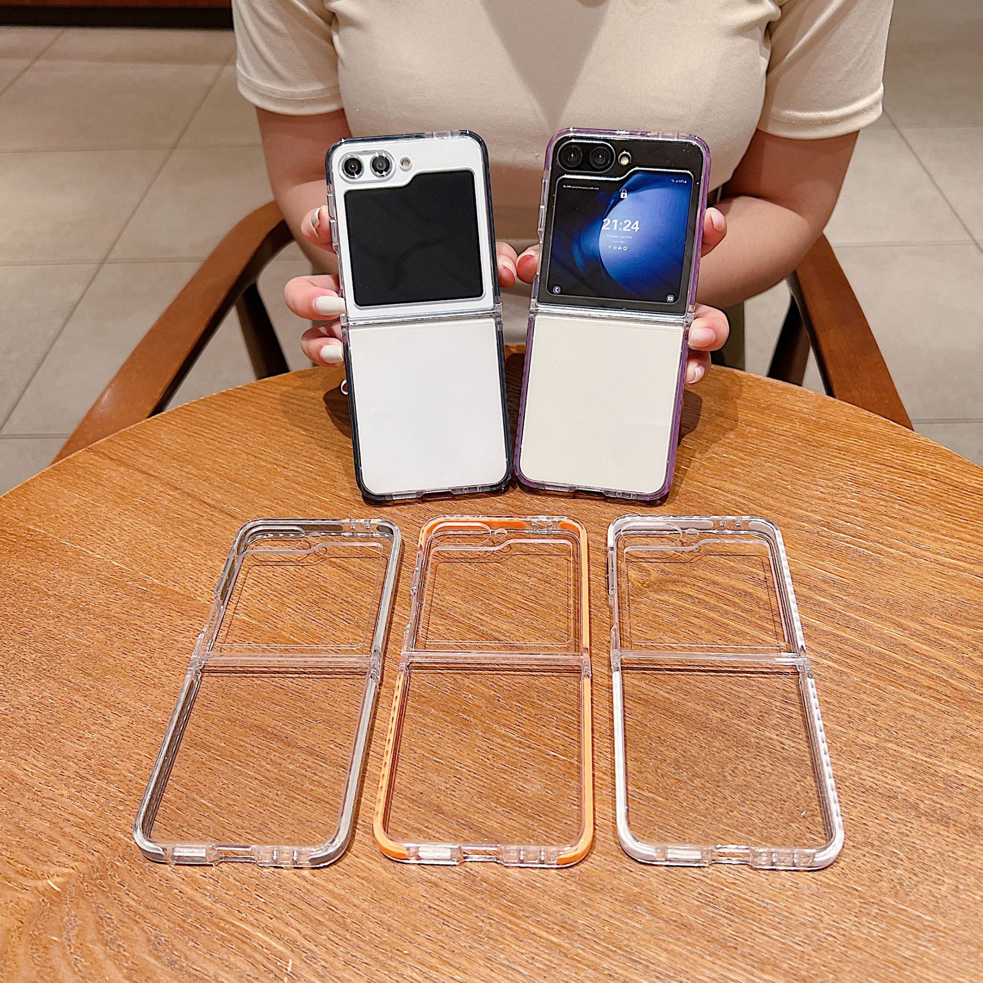适用于跨境三星ZFlip7亚克力双色手机壳小折叠Z flip6连体保护套