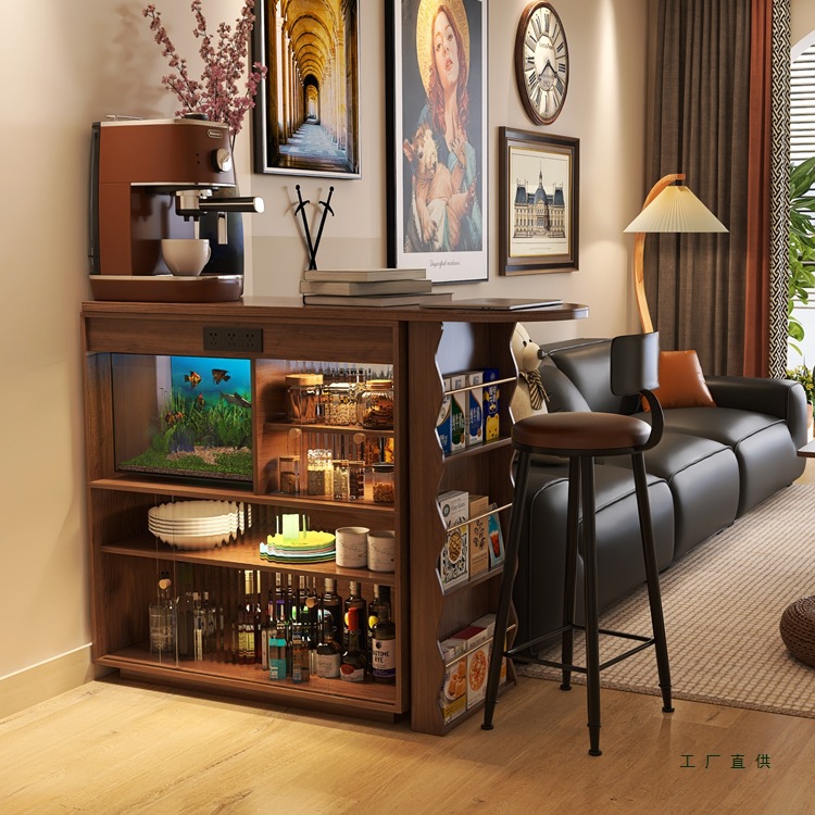 Luxury House Furniture Solid Wood Bar Table Home Living Room Folding Telescopic Bar Cabinet Sofa Side Partition Small Apartment Island Table