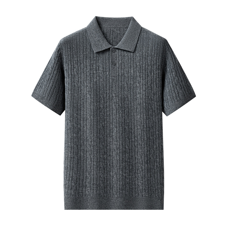 [Wool and Cashmere Blend] Summer Men's Short-Sleeved T-Shirt with Lapel Polo Shirt, Large Size, Thin Half-Sleeve
