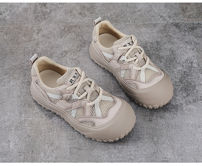 Giày sneaker nữ lưới thoáng khí đế mềm dây buộc da thật — màu be chi tiết 13