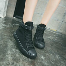 飞耀帆布鞋女高帮韩版平底魔术贴休闲鞋学生情侣内增高板鞋L59