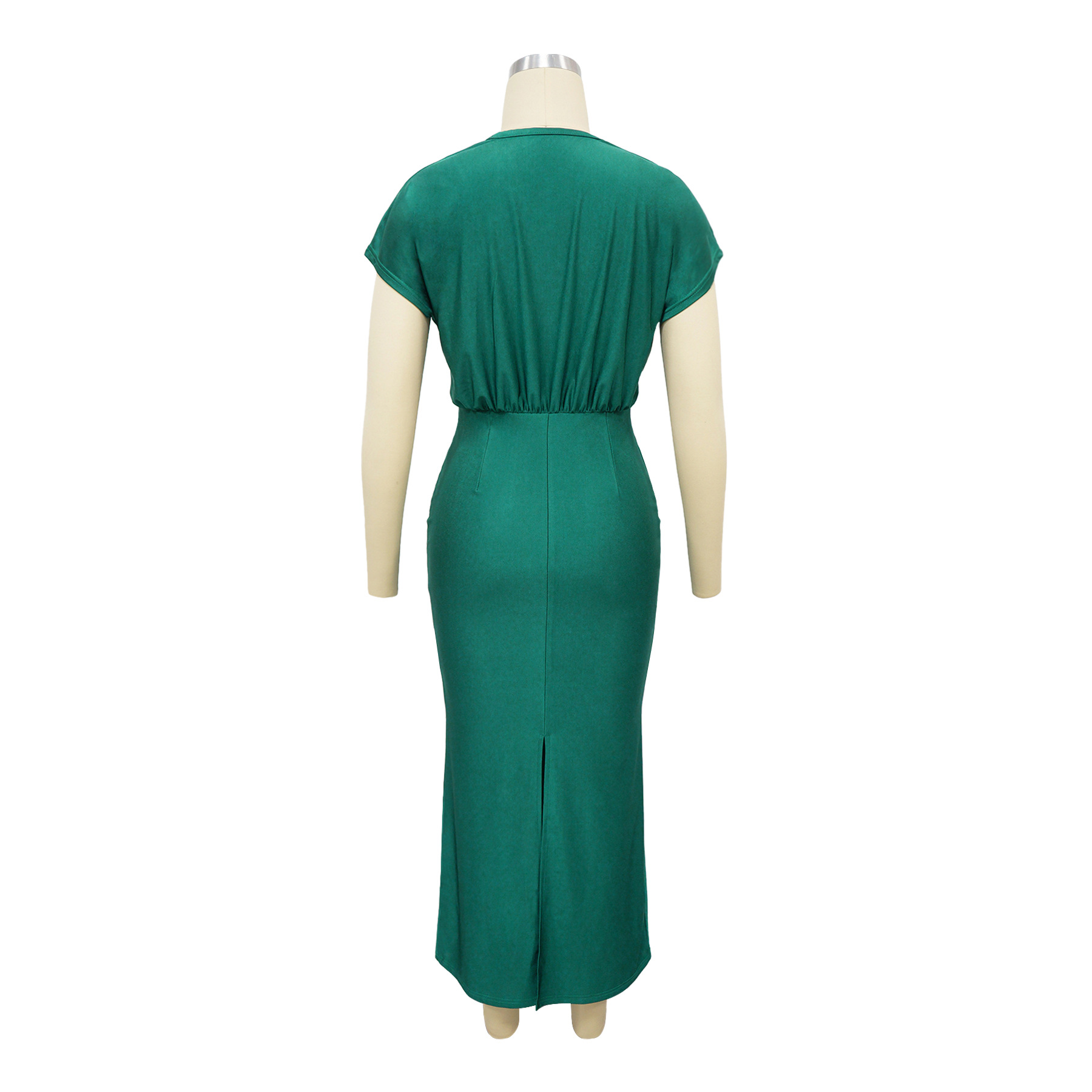 Women's V Neck Short Sleeve Dress Elegant Slim Fit with Back Slit K10697 AliExpress European And American Cross Border Fashion New_ecoleips.com