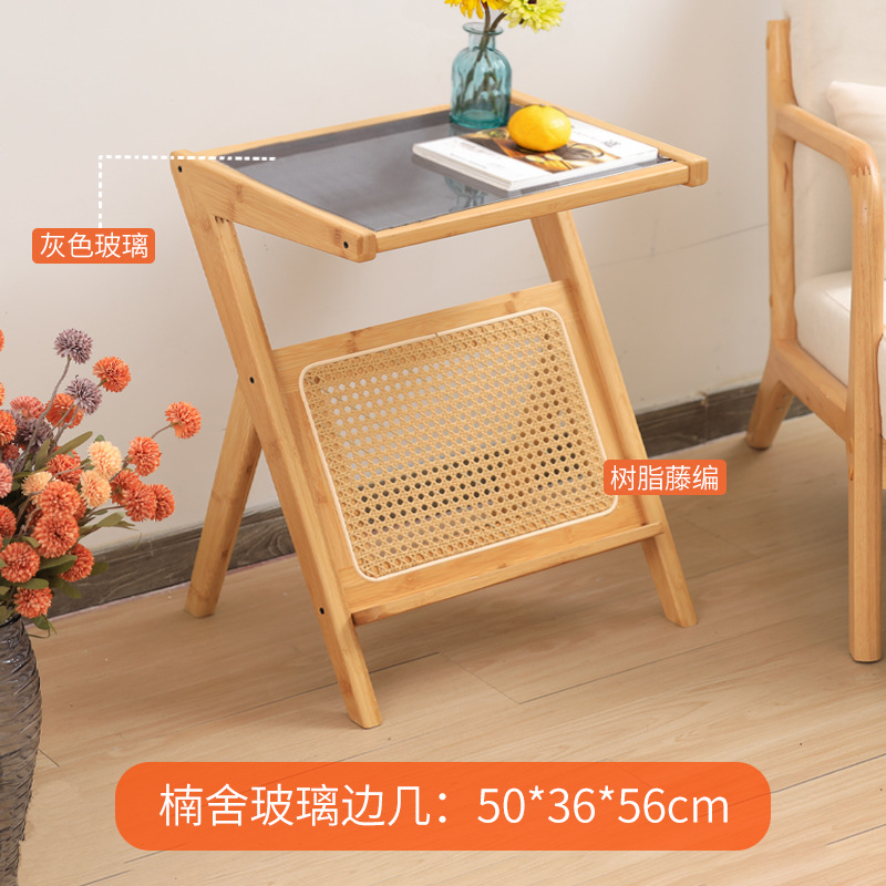 Internet celebridad sofá de vidrio mesa auxiliar sala de estar ratán japonés pequeña mesa de café balcón simple mesa de esquina mesita de noche nueva