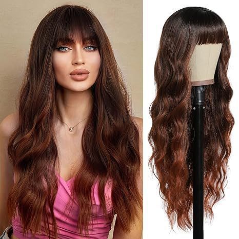 European and American Style Long Hair Wigs for Women with Bangs, Gradient Red-Brown Long Curly Hair, Large Wave Wig Style, Factory Ready Stock for Dropshipping European and American Style Long Hair Wigs for Women with Bangs, Gradient Red-Brown Long Curly Hair, Large Wave Wig Style, Factory Ready Stock for Dropshipping
