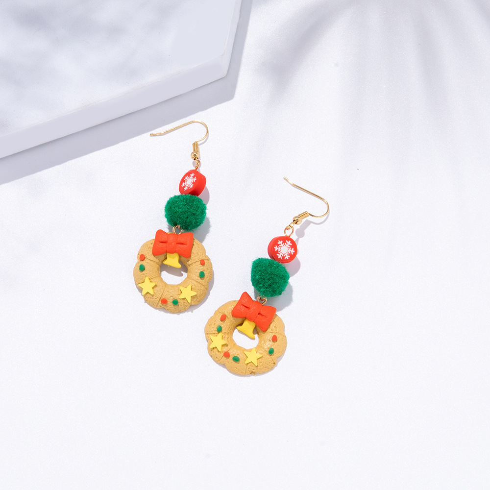 Europe And America Cross Border New Cartoon Cute Santa Claus Snowball Earrings Fashion Christmas Limited Ginger Cake Earrings For Women display picture 4