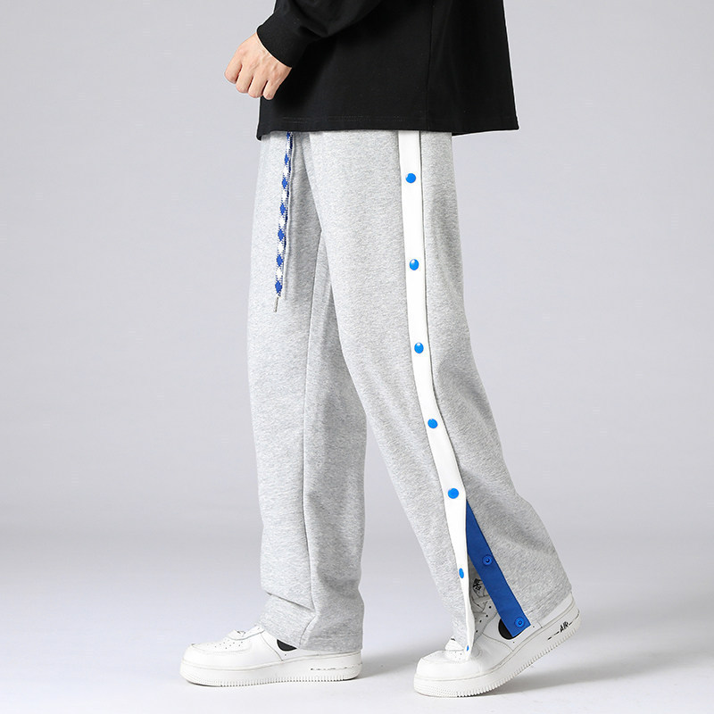 New Style Buttoned Slit Pants for Men, Cross-Border American-Style Joggers, Autumn Loose-Fit Sports Pants, Duet Woven Long Pants