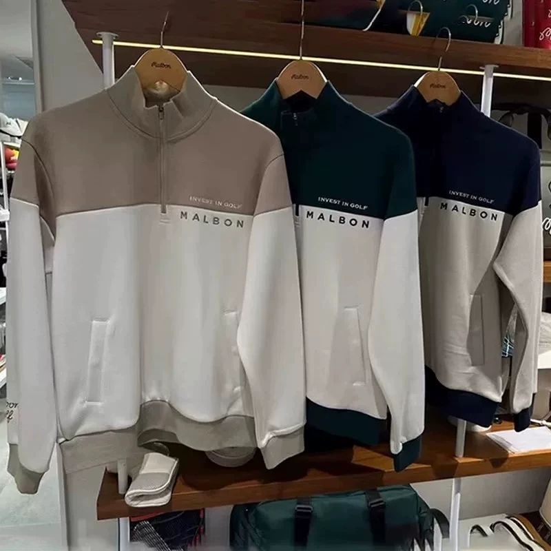25Ss Korean Malbon Golf Men's Clothing Half-Zip Stand-Up Collar Color-Blocked Long-Sleeved Casual Sweatshirt Autumn Style 25Ss Korean Malbon Golf Men's Clothing Half-Zip Stand-Up Collar Color-Blocked Long-Sleeved Casual Sweatshirt Autumn Style