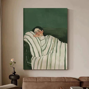 Purely Hand-Painted Figure Oil Painting, Antique Green Living Room Entrance Decorative Painting, High-End Lazy Girl Bedroom Hand-Painted Painting