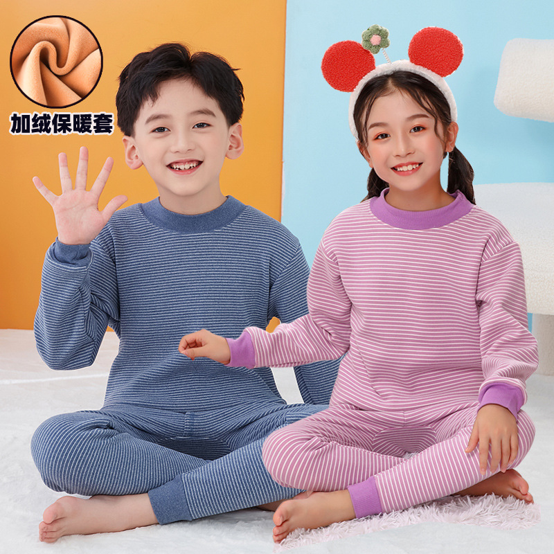 Ropa interior térmica para niños traje forrado de lana engrosada para niñas de ropa interior térmica de terciopelo medio y grandes niños ropa de otoño para niños pantalones largos conjunto