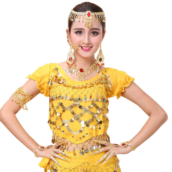 New Belly Dance Accessories Set, Indian Dance Performance Jewelry, Necklace, Earrings, Head Chain, Arm Ring, Nail Set