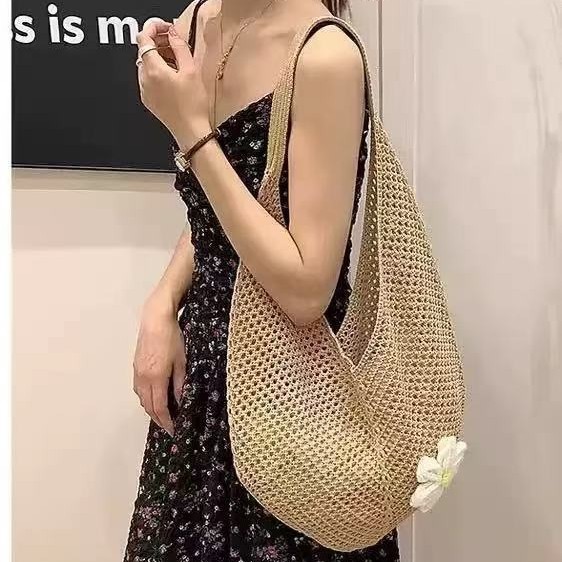 针织包包女式2025新款夏天海边度假单肩包大容量托特包通勤手拎包