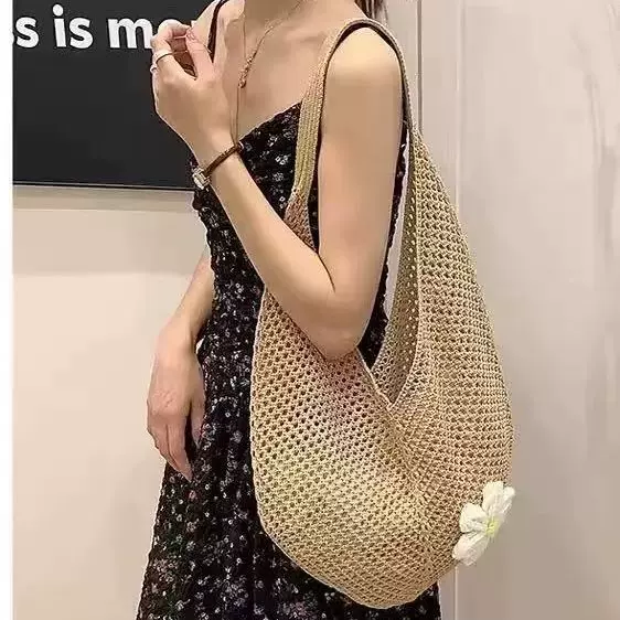 针织包包女式2025新款夏天海边度假单肩包大容量托特包通勤手拎包